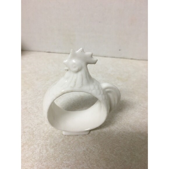 Vintage Set Of 5 Chickens And Owl Ceramic Napkin Rings 1970’s Country Decor - Picture 4 of 7